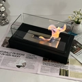 Cheminée de table noire avec vitres de protection et flammes réelles pour une ambiance chic - Réservoir Intégré / 4 Panneaux en Verre / Noir