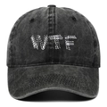 Casquette de baseball en coton délavé gris anthracite avec broderie WTF blanche - Taille unique / Noir