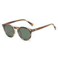 Retro-Rundbrille für Kinder mit bernsteinfarbenem Schildpatt-Rahmen und grünen Polgläsern - Polarisiert C13 / Tee gestreifter Rahmen G15 Gläser