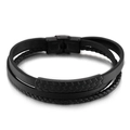 Pulsera multicapa de cuero trenzado negro para hombre con cierre metálico geométrico - Negro / 21cm