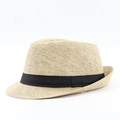 Classico cappello fedora in paglia beige da uomo con nastro in gros-grain nero - M (56-58cm) / Beige