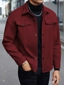 Men's wine red wool blend lapel jacket with stylish buttoned pockets for autumn wear - Burgundy