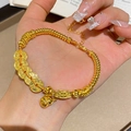 Gold plated vintage pearl bracelet featuring fortune coins and lucky gourd pendant - S710 Gold - Coin Gourd Bracelet