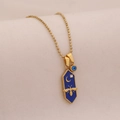 Gold bee and moon tarot pendant necklace with blue enamel on a golden chain - Royal Blue
