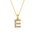 Golden square alphabet necklace featuring a sparkling letter E pendant with zircon inlay - Letter E