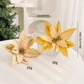 Artificial cream and gold poinsettia flowers with glitter finish for Christmas decor - 26cm / Light Gold + Gold
