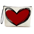 Neceser de lona blanco roto con estampado de corazón rojo grande y cremallera negra - Estilo de Corazón con Contorno Único (xy-055-1) / Con Correa