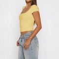 Y2K style yellow short sleeve crop top with square neck for women casual wear - XS / Yellow