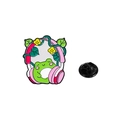 Cartoon Emaille-Anstecknadel grüner Frosch mit rosa Kopfhörern und Gummiverschluss - Kopfhörer Stil (C2761-4)