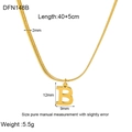 18K gold plated stainless steel snake chain necklace with letter B pendant and measurements - Style B (DFN148B)