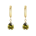 Titanium steel hoop earrings with pear-cut olive green zircon pendants in gold finish - Gold Olive Green Zircon