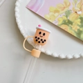 Orange milk tea cup shaped silicone straw cover for Stanley cup protection - Milk Tea Cup-Ginger Yellow / 10mm