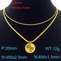 Collana a doppio strato in acciaio inossidabile dorato con ciondolo fiore di nascita ottobre - Ottobre Calendula (Oro)