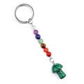 Rainbow crystal beads keychain with a green tiger eye mushroom pendant and silver ring - Malachite (Synthetic)
