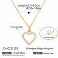 Collier cœur en acier inoxydable poli avec pavé de zircons en finition dorée - Style Coeur Pavé (JDN0211119)