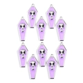 Detailed view of ten purple enamel coffin skull charms in a neat symmetrical layout - Purple-Silver Plated