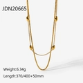 Detail view of 18K gold plated double layer necklace with oval beads and size specs - Gold Double Layer Box Bead Chain(JDN20665)