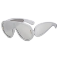 Futuristic silver shield sunglasses with mirrored lenses and Y2K aesthetic design - Universal / Silver Frame White Mirror Lens