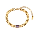 18K gold plated Cuban chain bracelet with a purple rectangular zircon stone - 6.5mm Cuban Link Rectangle Zircon Bracelet - Purple