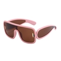 Oversized shield sunglasses in soft pink frame with dark brown lenses and gold accents - Pink Frame Tea Lens
