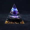 Orgone energy pyramid with purple crystal sphere, copper coil, and gold foil in resin - 6cm / A7-Clear Resin Purple Ball Copper Coil