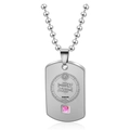 Silver Pisces zodiac dog tag necklace with pink gemstone and steel bead chain - Steel Pisces Female