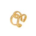 Adjustable golden stainless steel ring with multi-layer wrap and textured finish - Horizontal Thread Cross Wrap Multi-layer Style / Gold