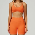 Ensemble de yoga orange sans couture avec short taille haute et soutien-gorge sport - S / Soutien-Gorge+Short - Orange Éclatant