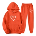 Bright orange tracksuit set with white hand-drawn heart prints on hoodie and sweatpants - S / Orange