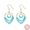 925 silver turquoise hoop earrings with heart bead and gold accents in hook style - Blue Bead Heart Hook - Gold