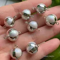 Silver plated baroque round pearl connector charms for DIY necklace and bracelet jewelry - No.5 Silver Width 11-15mm