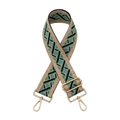 Detail of adjustable woven bag strap with ethnic geometric patterns and gold lobster clasps - Gold Buckle / Khaki Green
