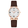 Fashionable women's watch featuring a brown leather strap and rose gold bow detail - Coffee