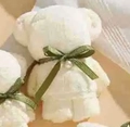 White coral fleece towel bear with green ribbon and pearl for wedding gift - Cream Large Bear (35*75cm)
