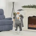 Large Santa Claus doll in grey wool coat and burlap gift bag for Christmas decoration - Grey Suit with Lantern