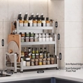 50cm silver stainless steel 3-tier kitchen spice rack with knife and cutting board holder - Triple Layer 50cm + Knife Rack + Cutting Board Rack + Hooks