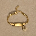 Adjustable golden stainless steel chain bracelet with a cubic zirconia letter V pendant - Gold Letter V