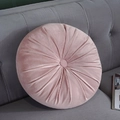 Round pink velvet pumpkin cushion with pleated design and decorative center button - Diameter 35cm / Pink