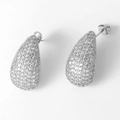 Elegant silver teardrop stud earrings with pavé set cubic zirconia and a polished finish - White K/Silver