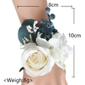 Elegant ivory rose wrist corsage with navy berries and green leaves for bridesmaids - Peacock Blue Wrist Corsage