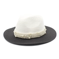 Two-tone Panama straw sun hat for women with pearl trim on white and black woven brim - M (56-58cm) / White + Black