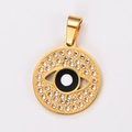 Gouden 18k vergulde roestvrijstalen Evil Eye hanger met heldere strass-steentjes - Volledig Geplaveide Ronde Boze Oog Stijl met Zirkonia (Style 3)