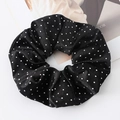 Elegante elastico per capelli in velluto nero a pois bianchi con alta elasticità - Grande / Nero Bianco Pois