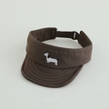 Detail of adjustable strap and dog embroidery on brown sun visor cap for kids - 52cm(Adjustable) / Dark Brown