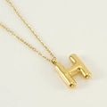 Polished 3D gold bubble letter H pendant necklace with elegant cross chain for women - Letter H [Gold]