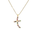 Collana a croce dorata con pietre di zirconia arcobaleno su catena sottile - Croce curva in zircone arcobaleno