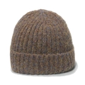 Close-up of thick rib-knit texture on brown beanie with mixed blue and yellow fibers - M (56-58cm) / Brown