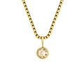 Gold plated box chain necklace featuring a round champagne zircon birthstone pendant - November Light Yellow - Gold