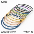 Set of 12 multi-colored 70mm titanium steel bangles in gold, silver, and rose gold finish - Mixed Multi-Color Plain Ring 12-Piece Set (KB181584-KFC)