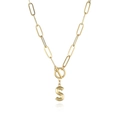 Detail of gold OT buckle necklace with a 3D letter S pendant and paperclip chain links - Letter S